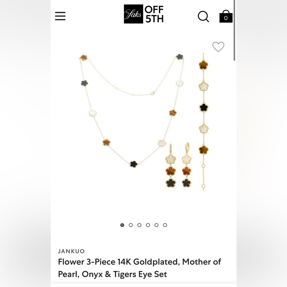 Jankuo Flower 3-Piece 14K Goldplated, Mother of Pearl, Onyx & Tigers Eye Set NEW